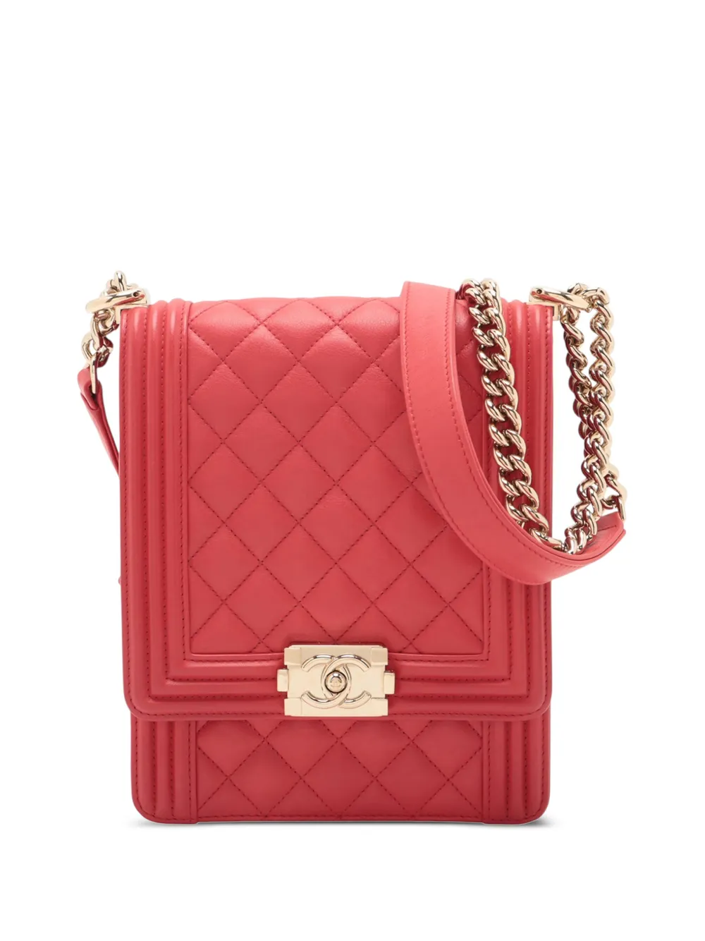 CHANEL Pre-Owned 2019 マトラッセ ラムスキン ノースサウス ボーイ フラップ ショルダーバッグ - レッド CHANEL Pre-Owned 2019 マトラッセ ラムスキン ノースサウス ボーイ フラップ ショルダーバッグ - レッド