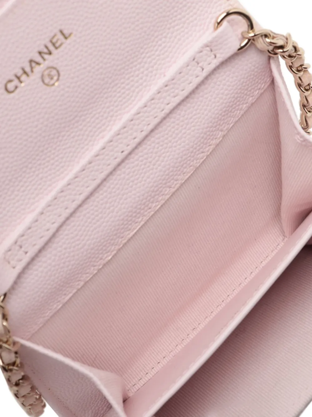 Pre-owned Chanel 2021 Cc Quilted Caviar Flap Card Holder On Chain Crossbody Bag In Pink