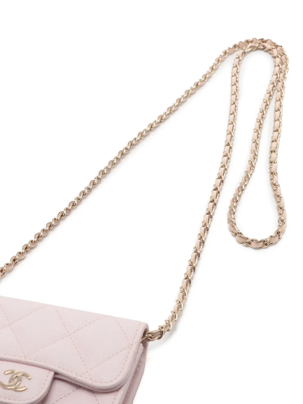 Pre-owned Chanel 2021 Cc Quilted Caviar Flap Card Holder On Chain Crossbody Bag In Pink