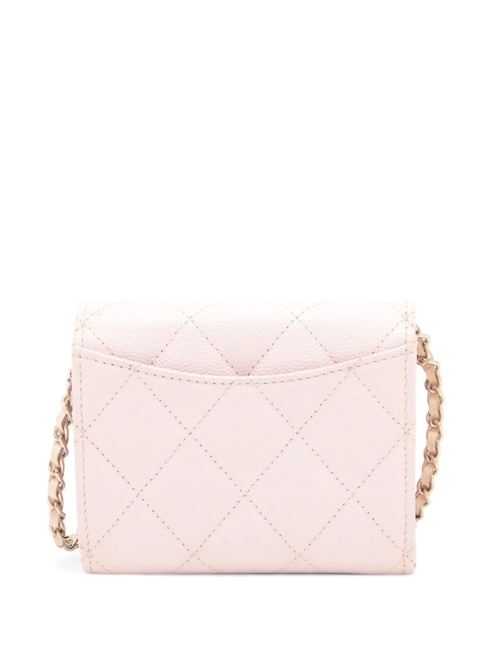 Pre-owned Chanel 2021 Cc Quilted Caviar Flap Card Holder On Chain Crossbody Bag In Pink