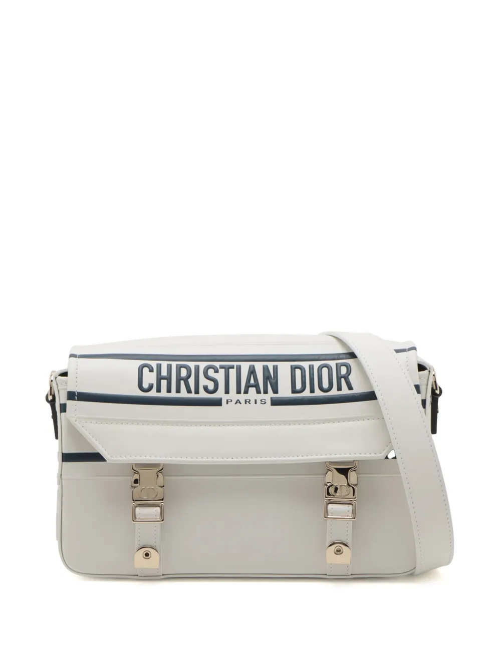 Pre-owned Dior 2020-2022 Small Smooth Calfskin Embroidered Camp Messenger Bag Crossbody Bag In White