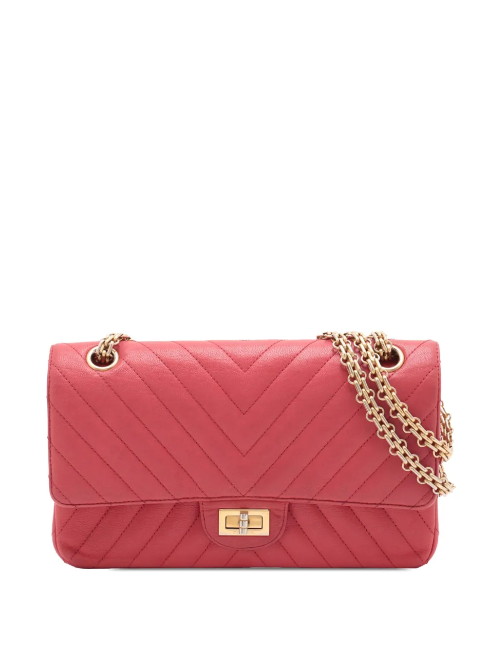 Pre-owned Chanel 2016-2017 Reissue 2.55 Chevron Lambskin Double Flap 225 Shoulder Bag In Red