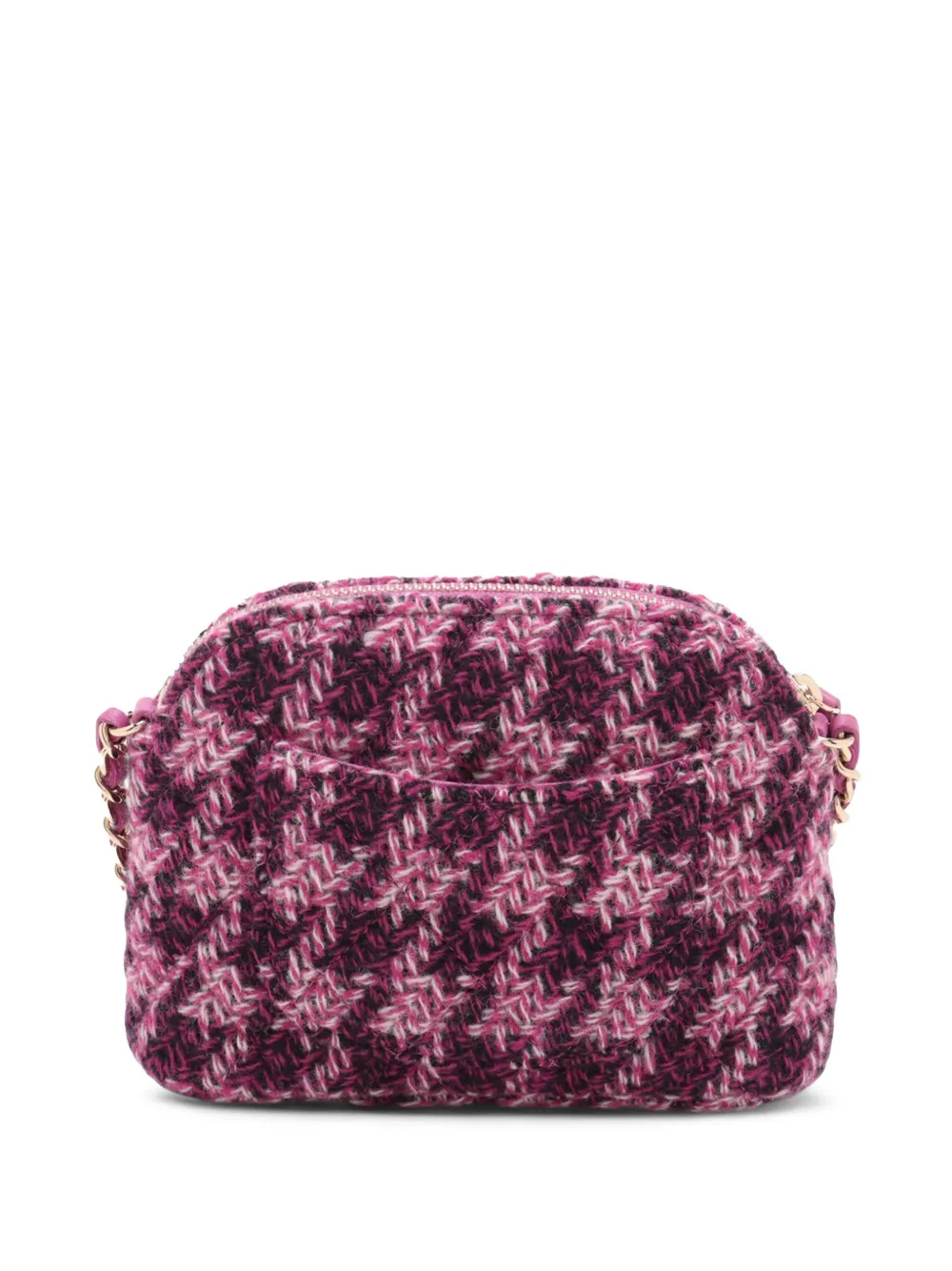 Pre-owned Chanel 2021-2025 Cc Tweed Houndstooth Clutch On Chain Crossbody Bag In Purple