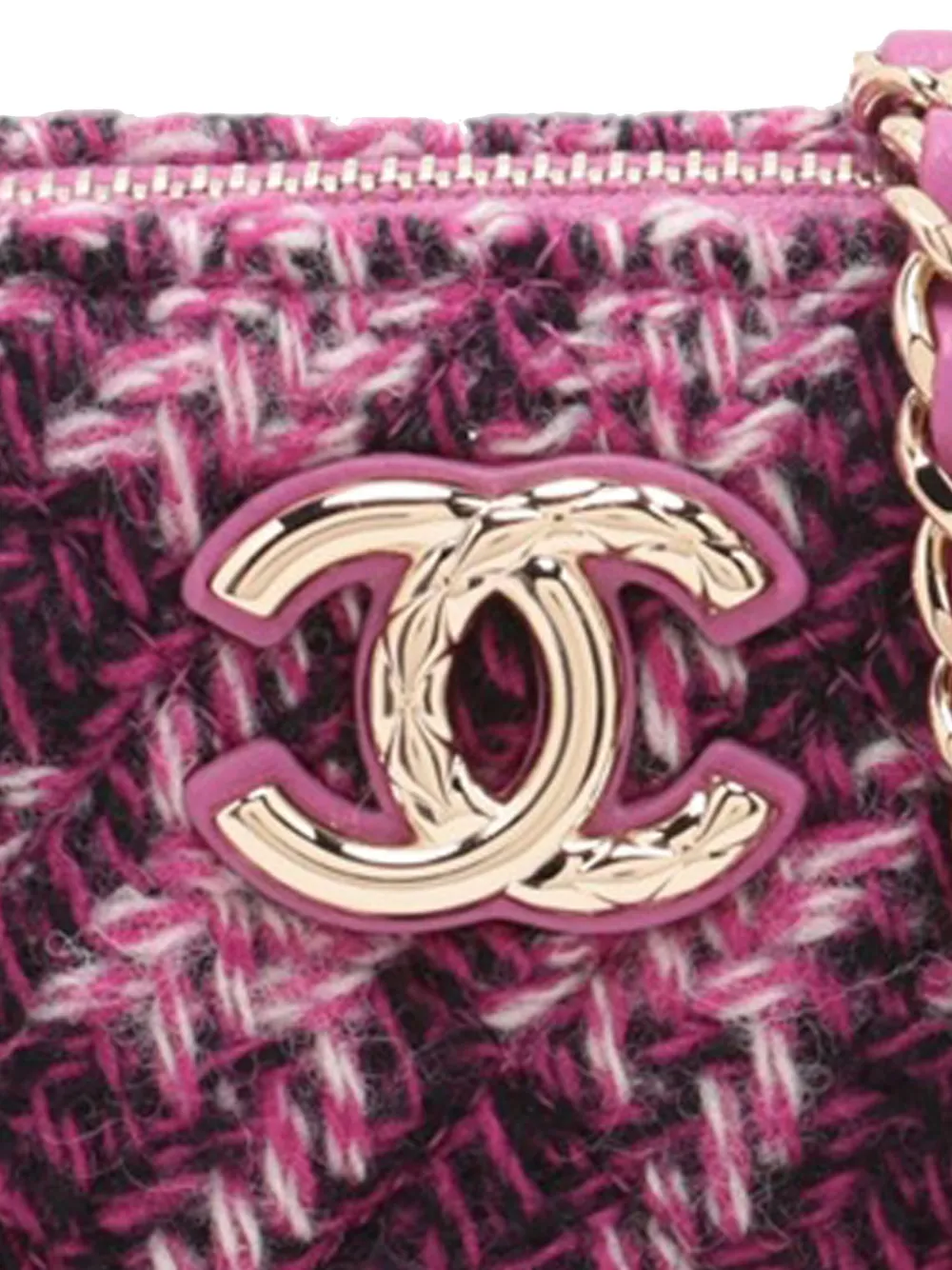 Pre-owned Chanel 2021-2025 Cc Tweed Houndstooth Clutch On Chain Crossbody Bag In Purple