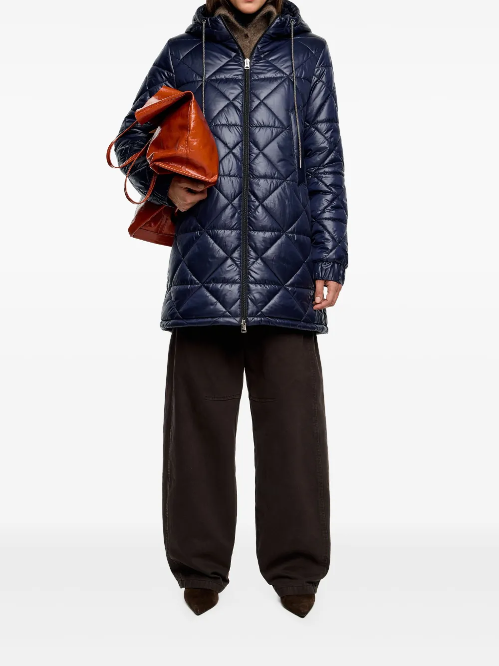 Bimba Y Lola Quilted Hooded Coat In Blue