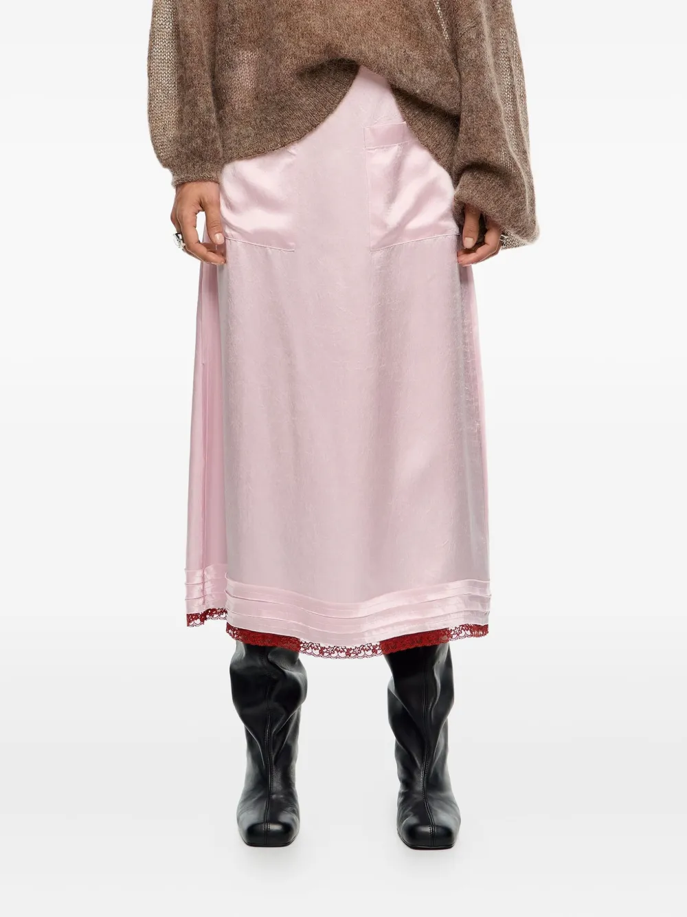 Bimba Y Lola Pocket Lace Midi Skirt In Pink