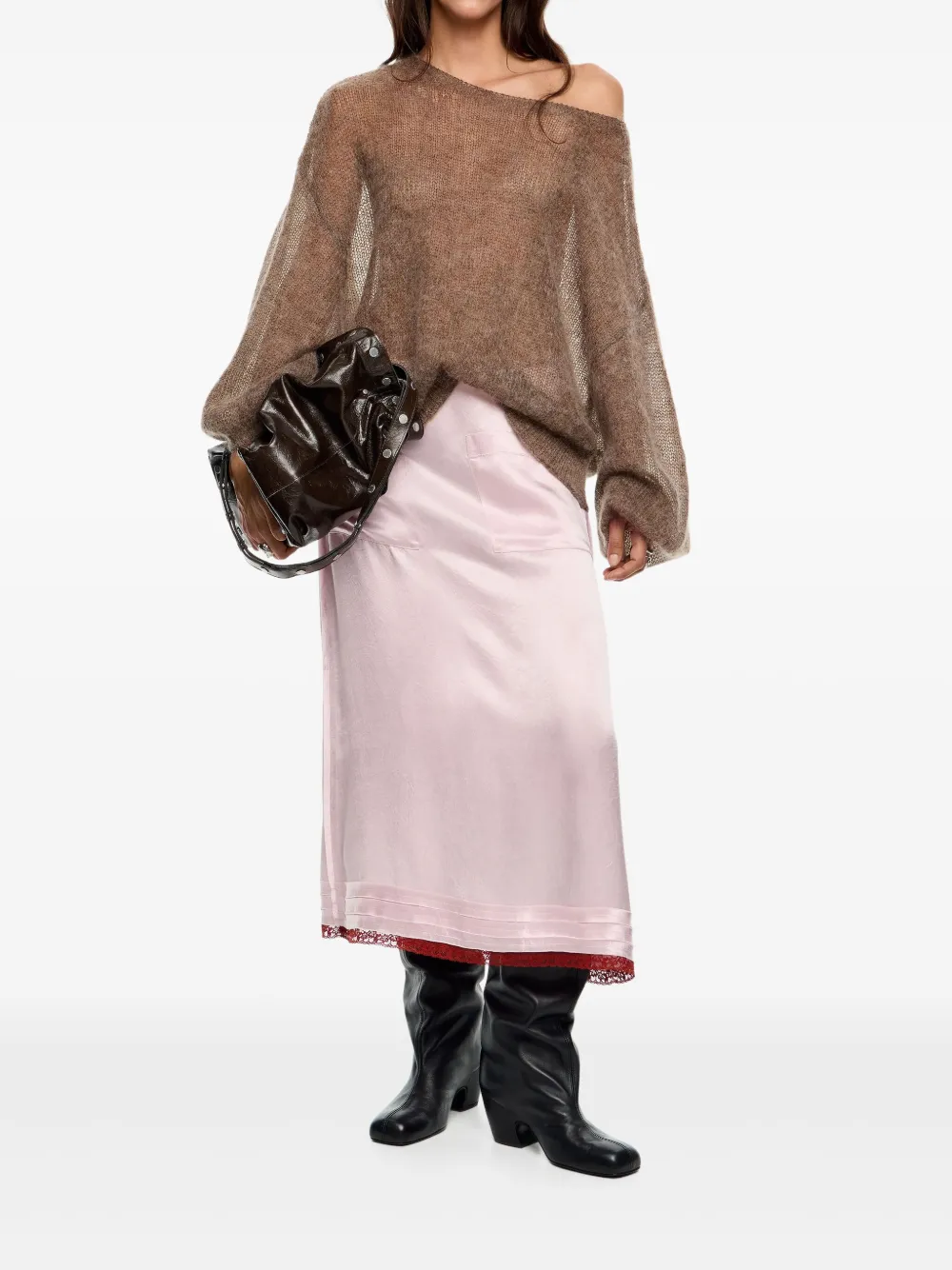 Bimba Y Lola Pocket Lace Midi Skirt In Pink