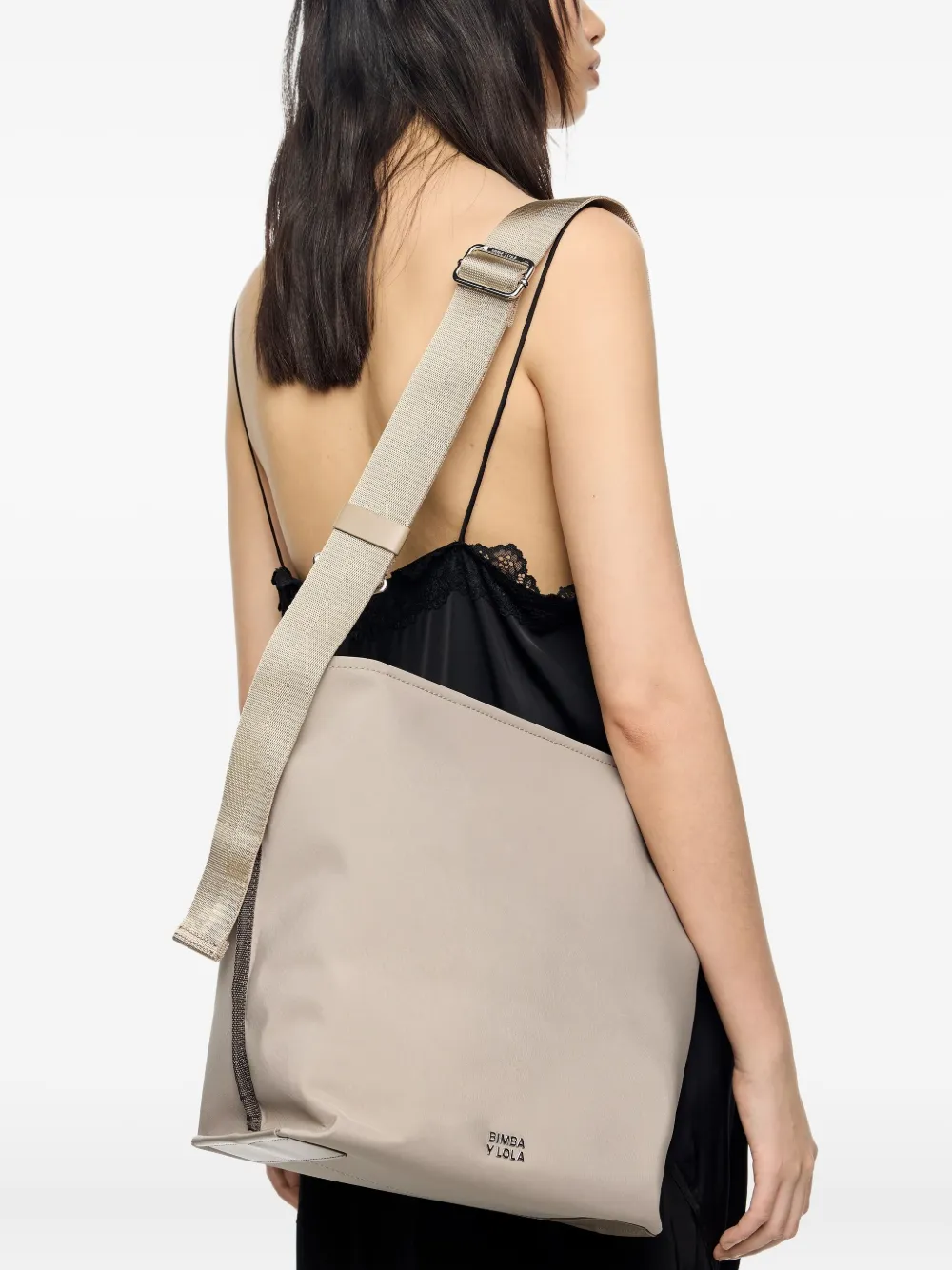 Bimba Y Lola Logo Strap Shoulder Bag In Neutral