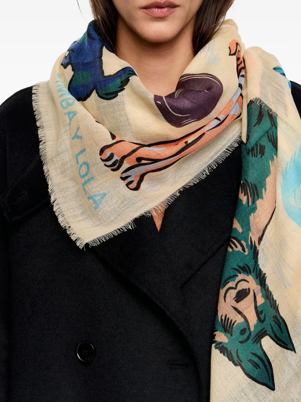 Bimba Y Lola Animal-print Fringed Scarf In Multi