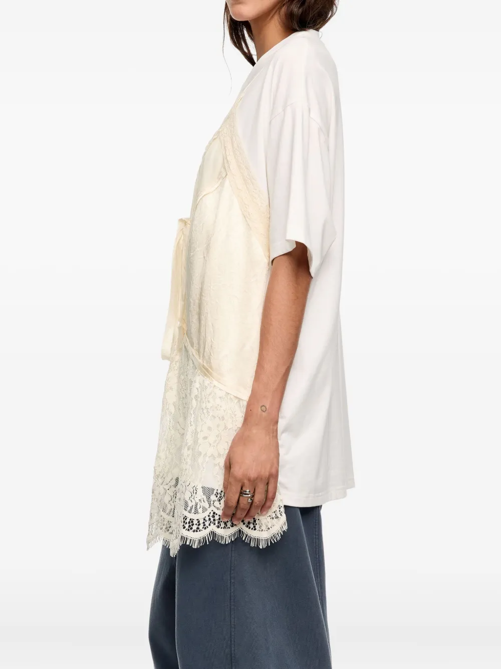 Bimba Y Lola Lace-trim T-shirt In Neutral