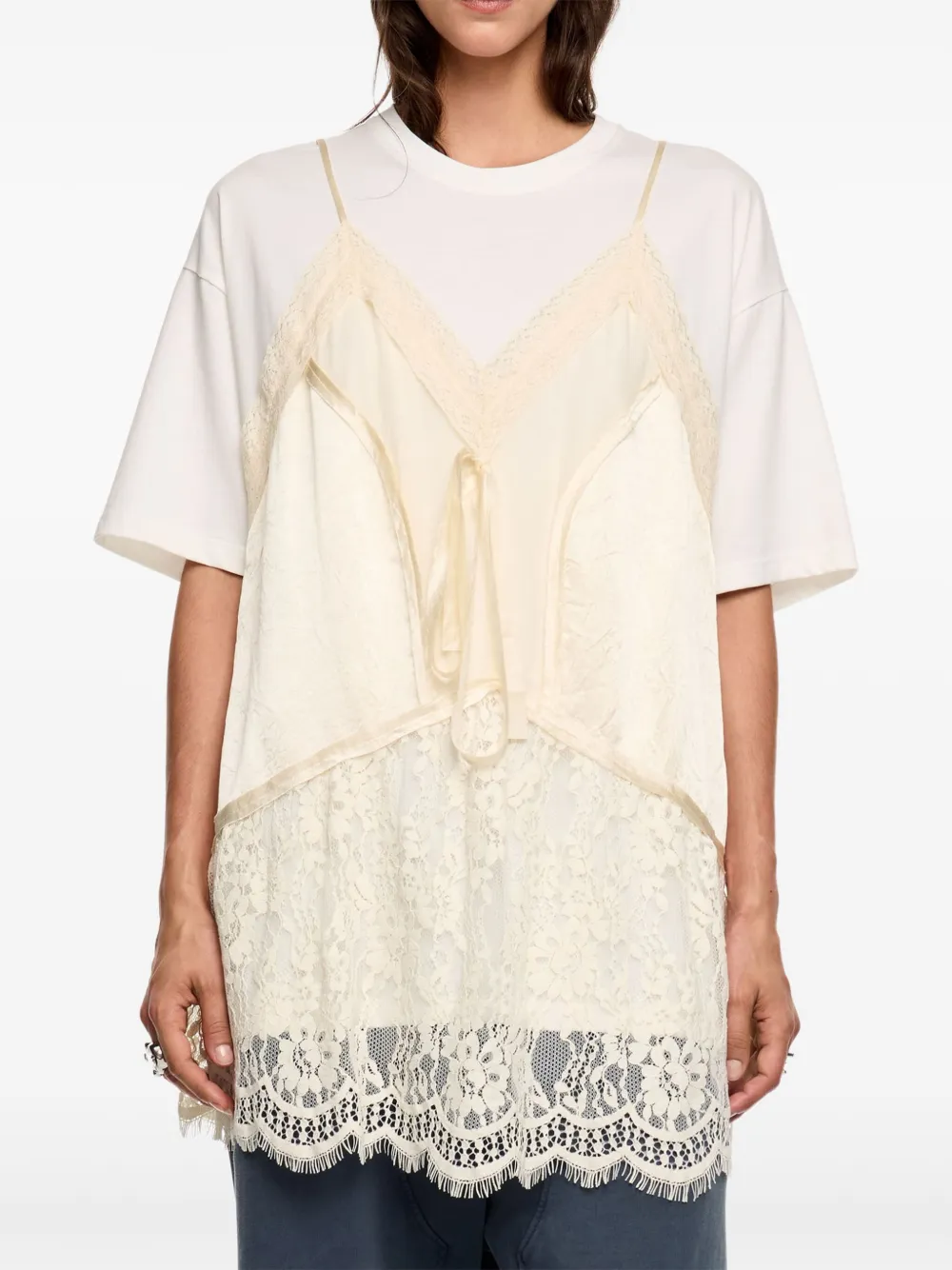 Bimba Y Lola Lace-trim T-shirt In Neutral