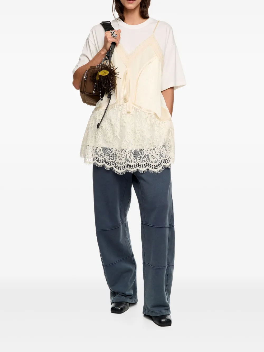 Bimba Y Lola Lace-trim T-shirt In Neutral