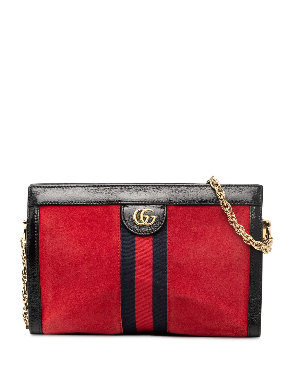 Pre-owned Gucci 2016-2025 Small Suede Ophidia Chain Crossbody Bag In Red