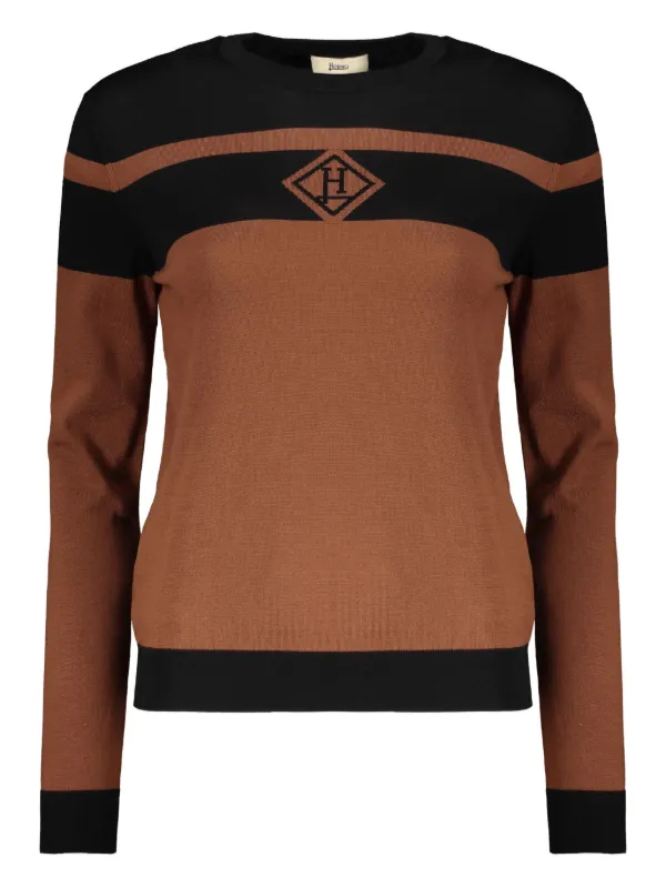 Herno Striped Logo-embroidered Sweater in Brown