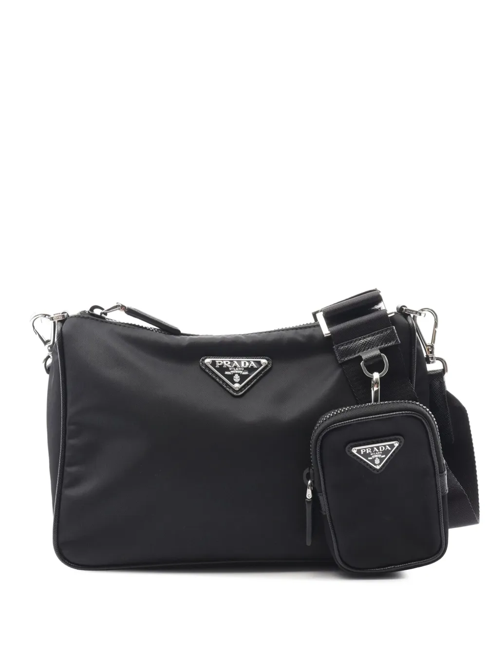 Pre-owned Prada 2013-2025 Re-nylon And Saffiano Shoulder Bag In Black