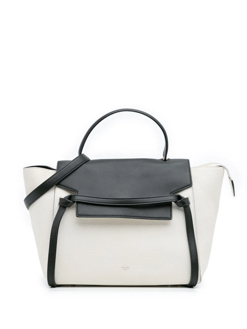 Pre-owned Celine 2014 Mini Bicolor Leather Belt Satchel In Black