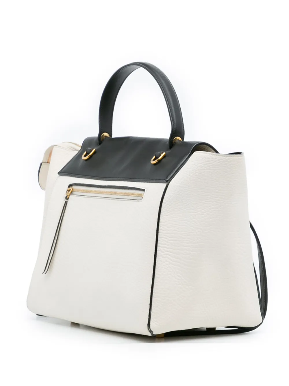 Pre-owned Celine 2014 Mini Bicolor Leather Belt Satchel In Black
