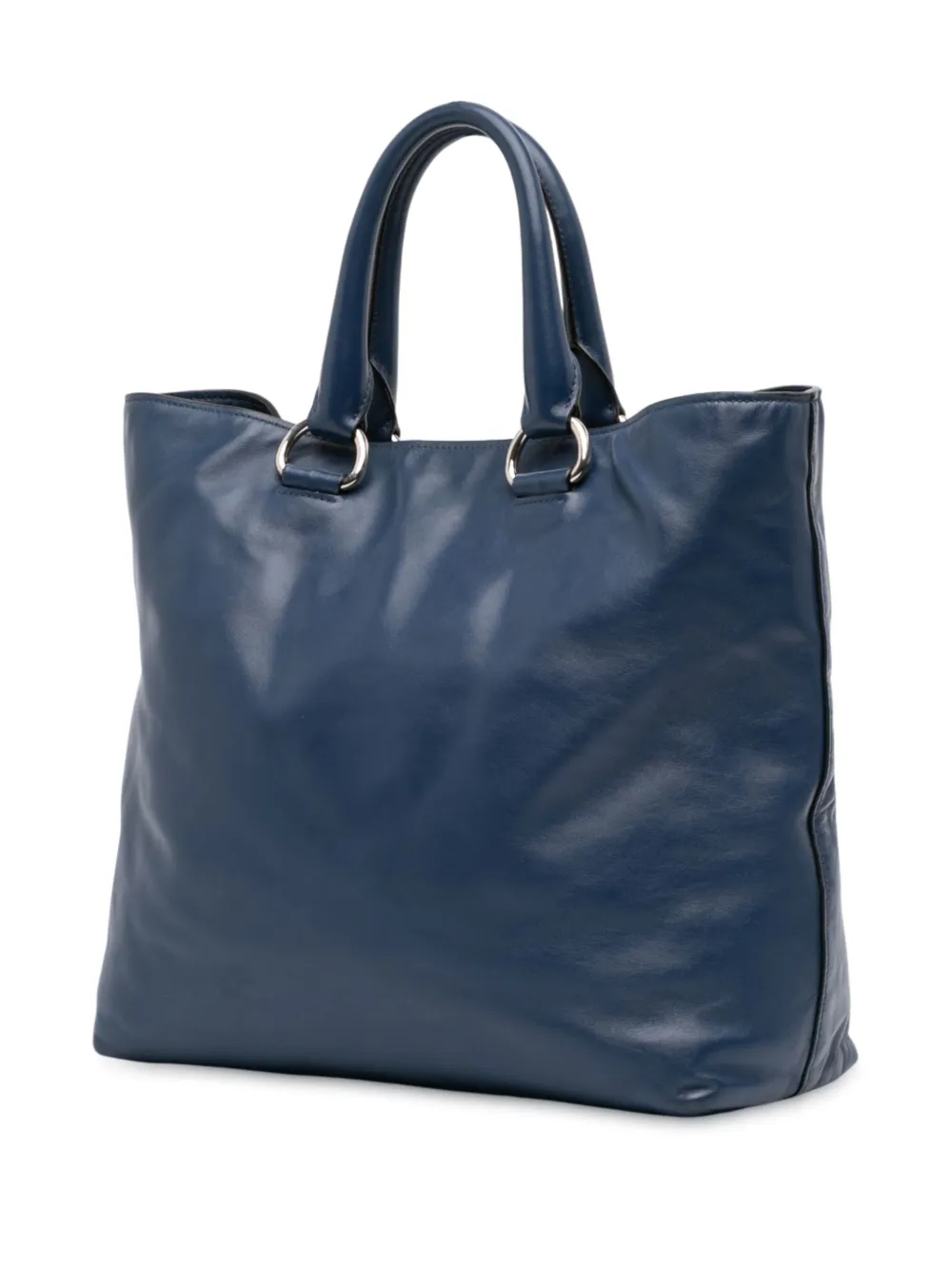 Pre-owned Prada 2000-2025 Soft Calf Open Convertible Tote Satchel In Blue