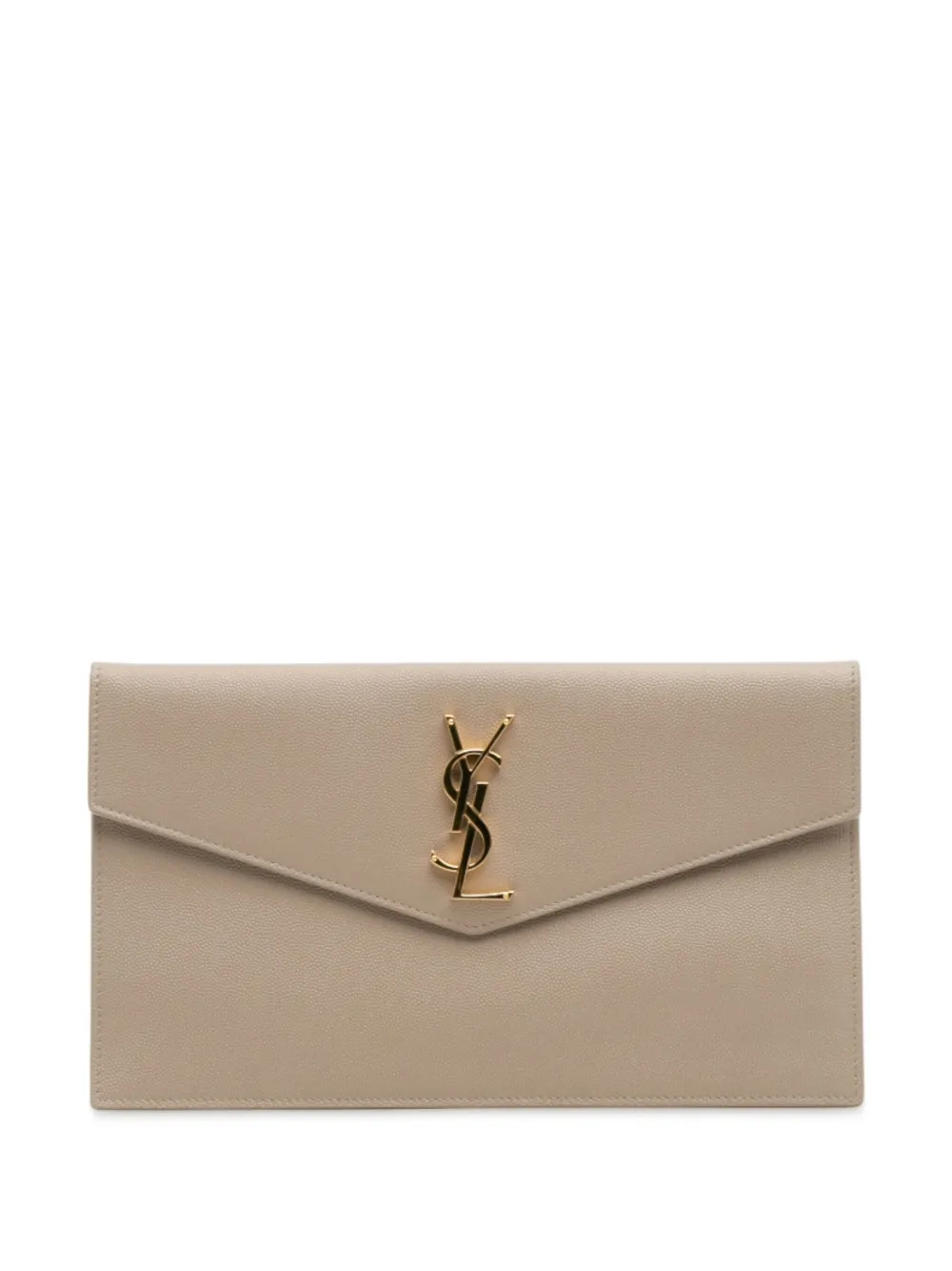 SAINT LAURENT Pre-owned 2020 Grain De Poudre Uptown Pouch Clutch Bag In Brown