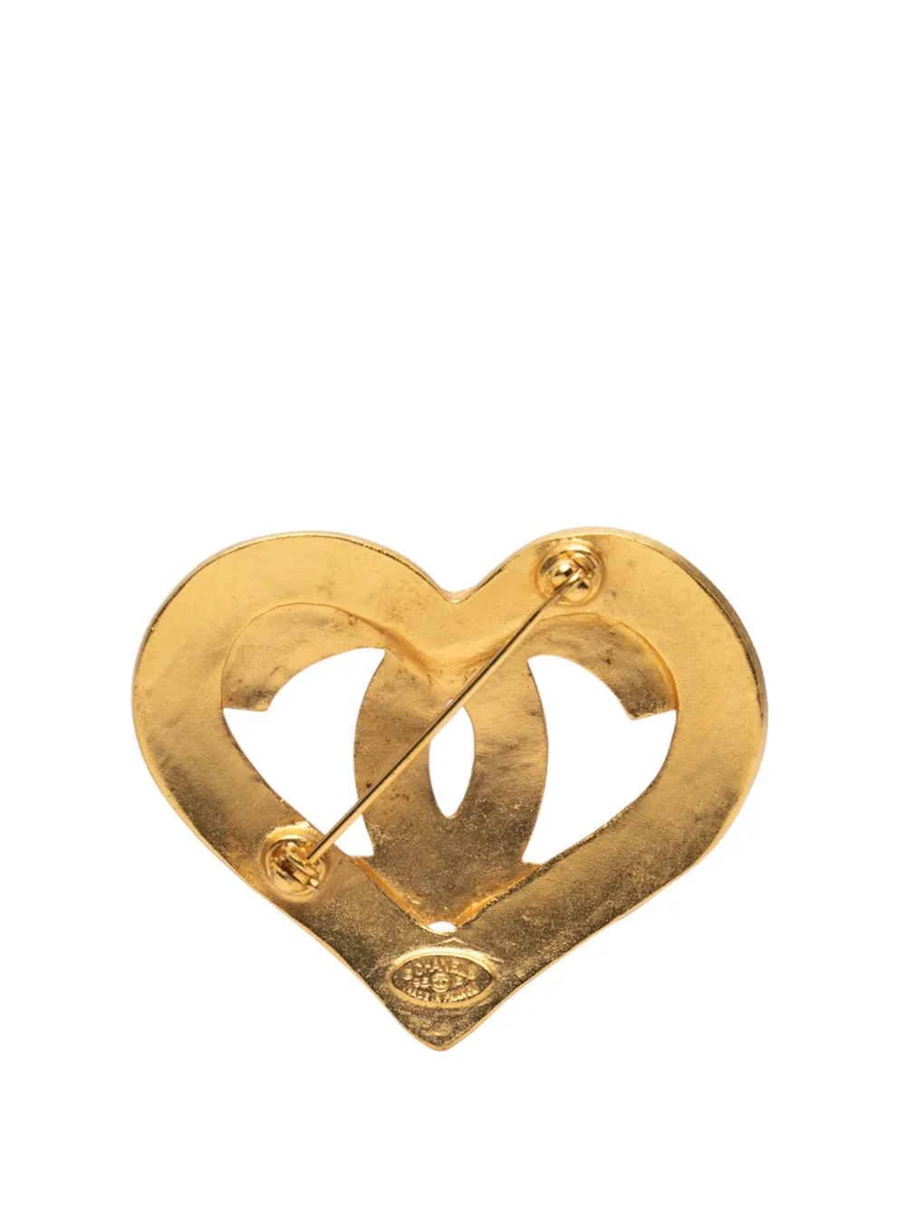 Pre-owned Chanel 1995 Gold Plated Cc Heart Brooch Costume Brooch