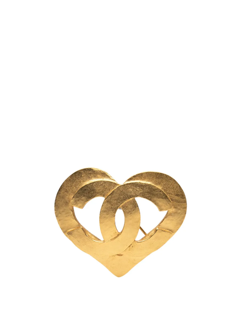 Pre-owned Chanel 1995 Gold Plated Cc Heart Brooch Costume Brooch