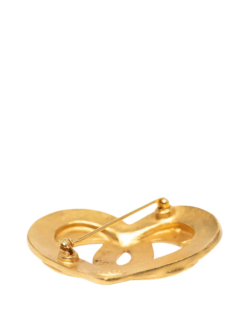 Pre-owned Chanel 1995 Gold Plated Cc Heart Brooch Costume Brooch