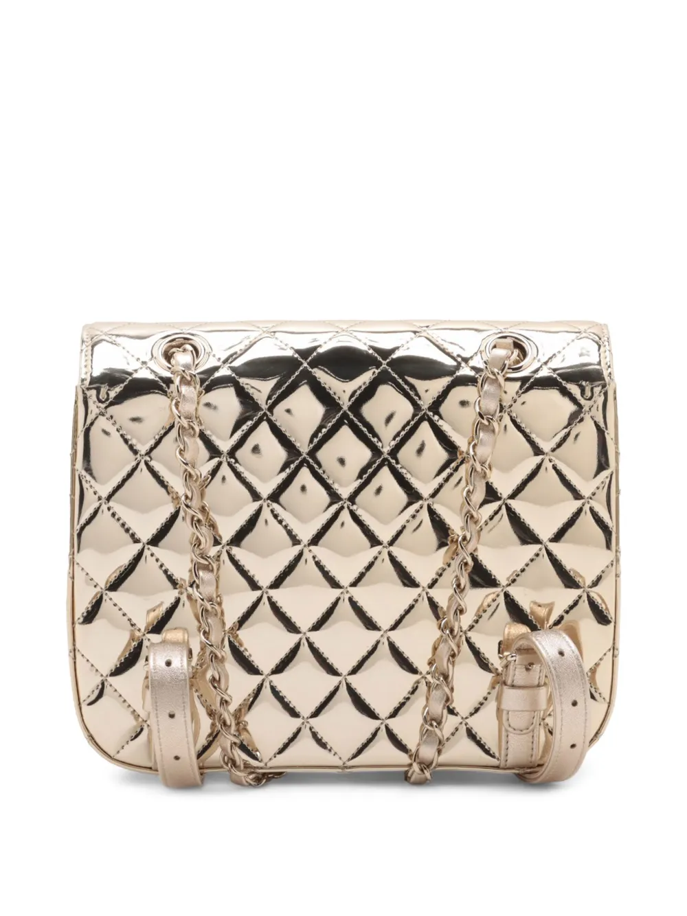 Pre-owned Chanel 2021-2025 Quilted Metallic Mirror Calfskin Hollywood Boulevard Backpack In Gold