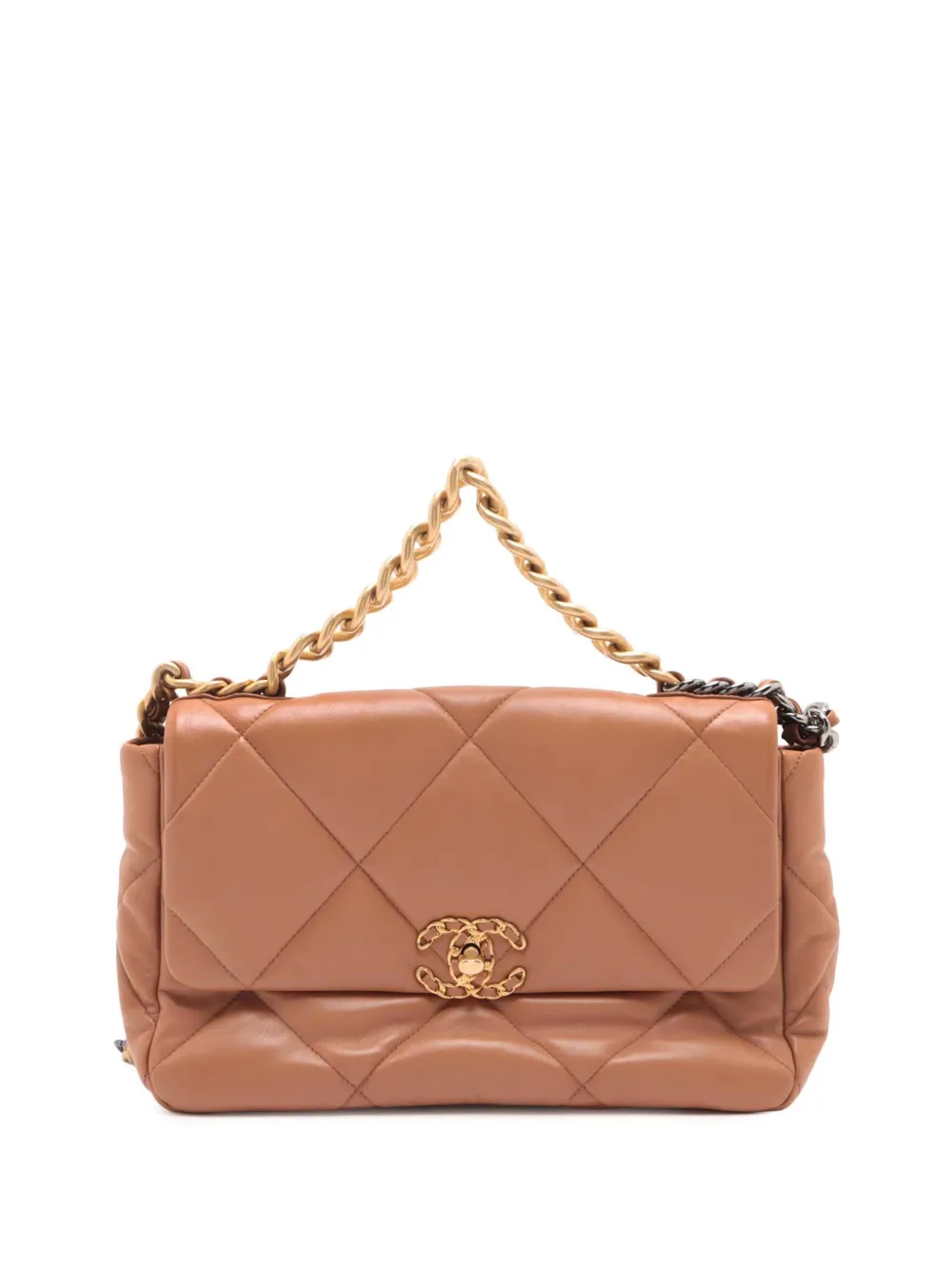 Pre-owned Chanel 2021-2025 Large Lambskin 19 Flap Satchel In Brown