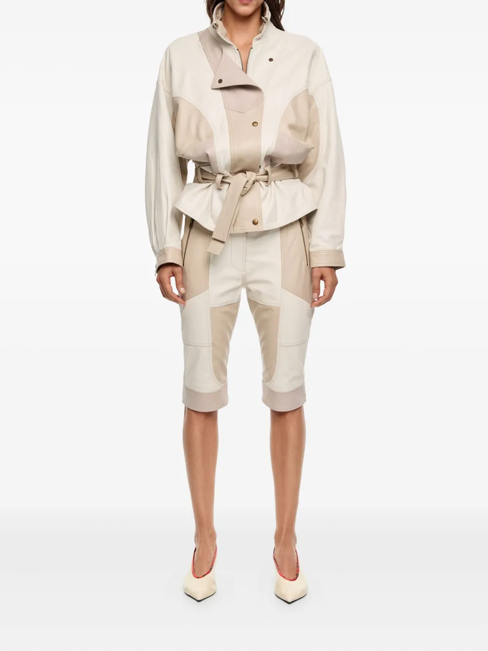 Bimba Y Lola Panelled Leather Jacket In Neutral