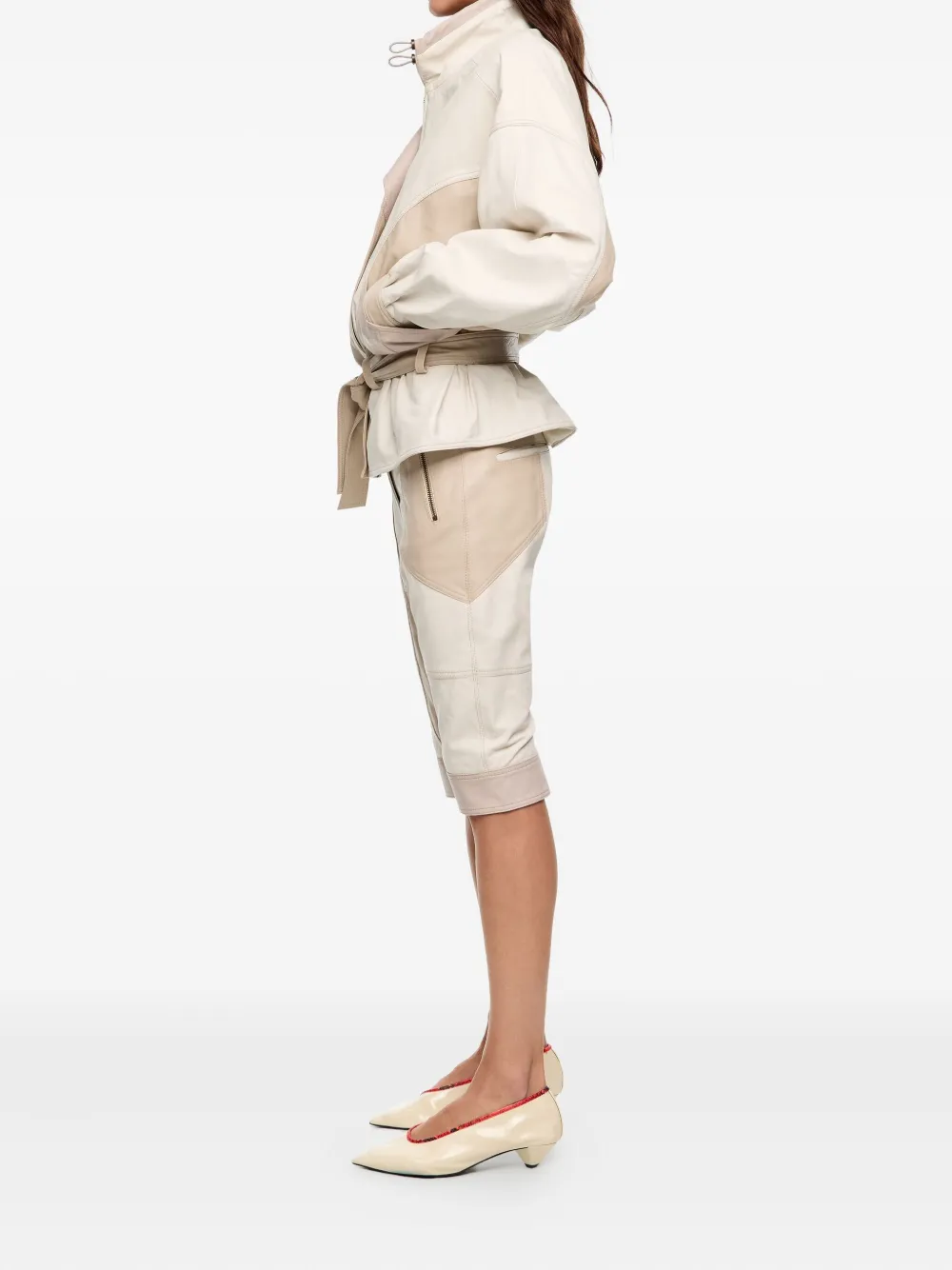Bimba Y Lola Panelled Leather Jacket In Neutral