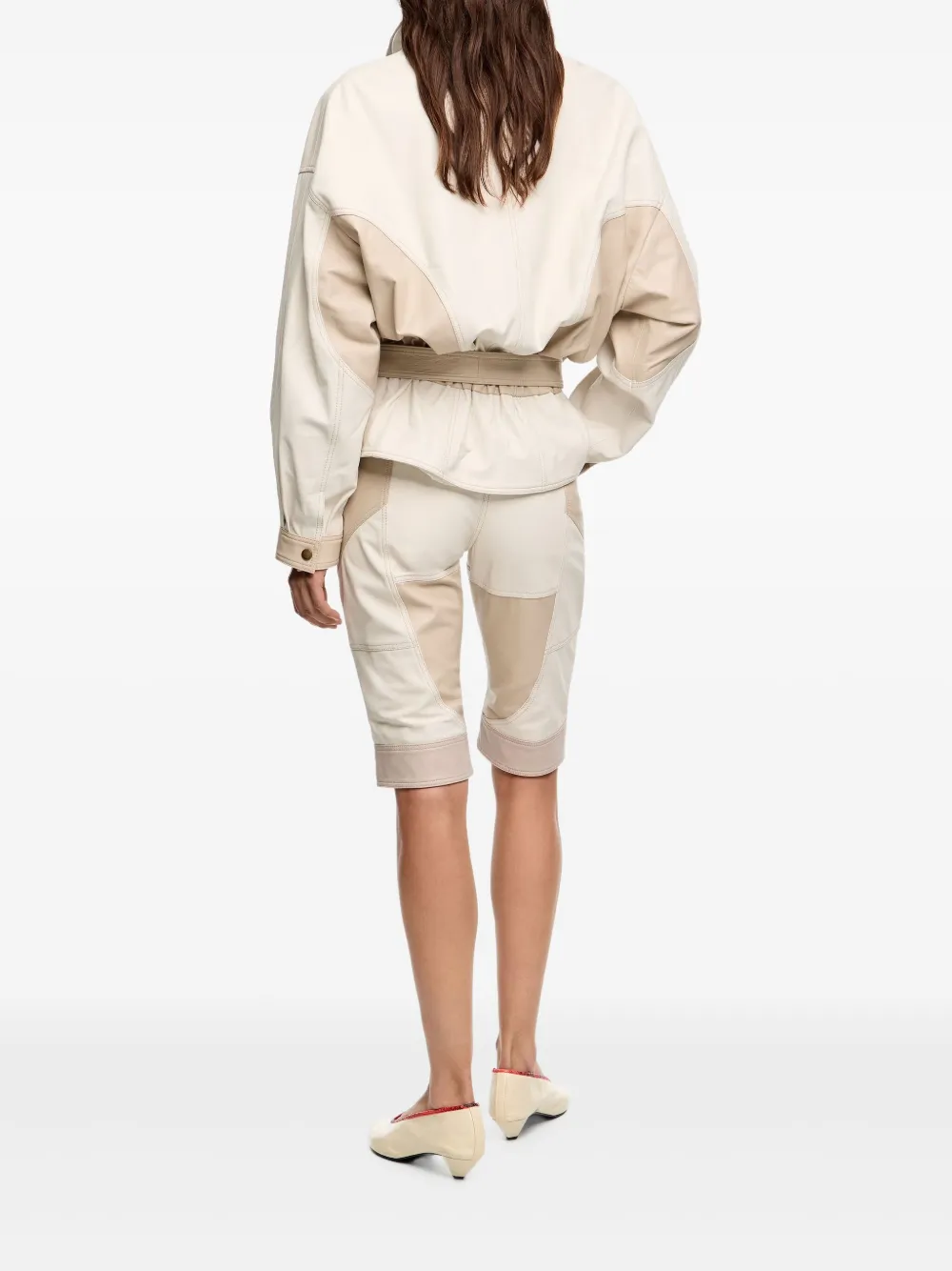 Bimba Y Lola Panelled Leather Jacket In Neutral