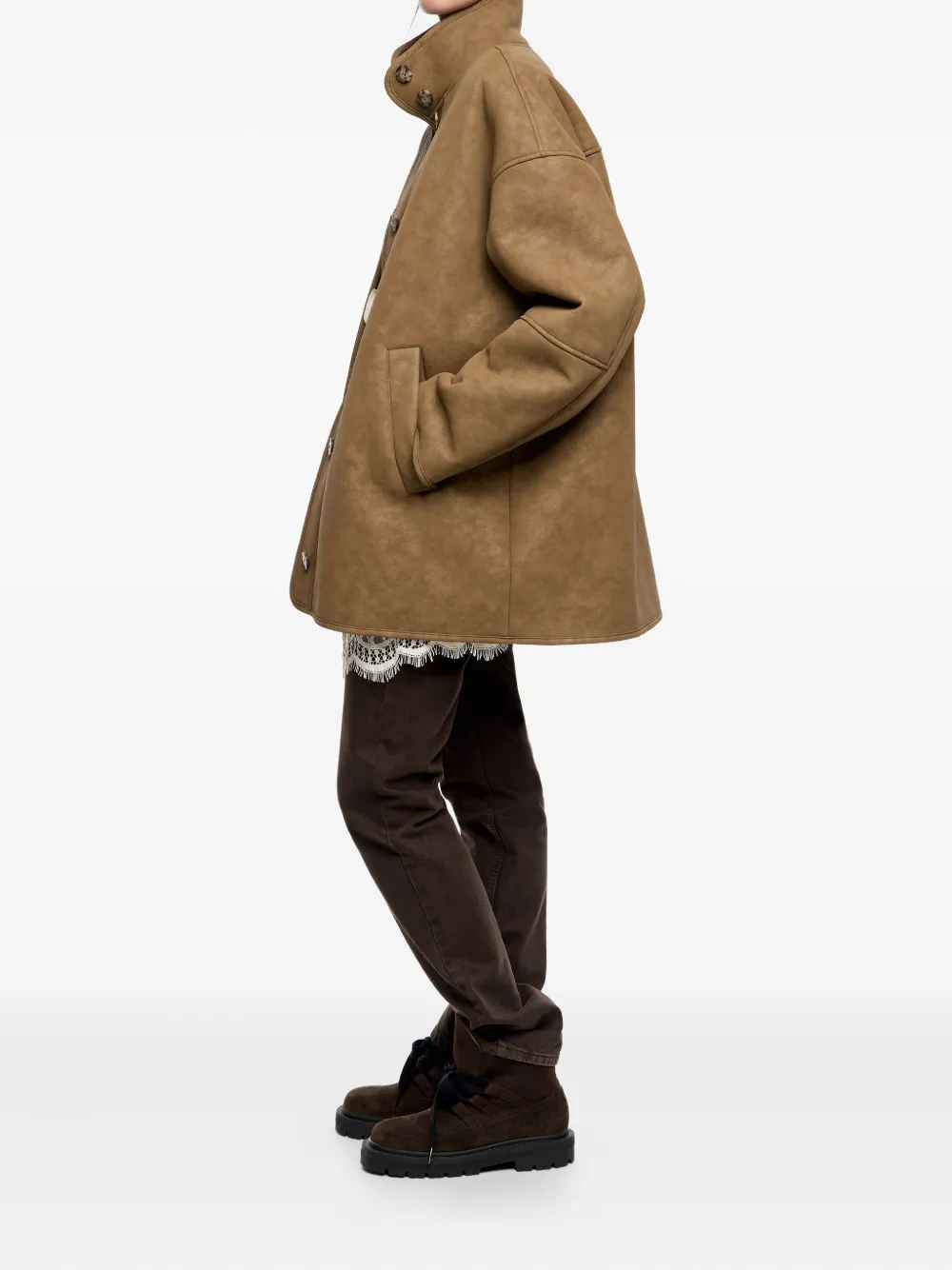 Bimba Y Lola Buttoned Collar Coat In Brown