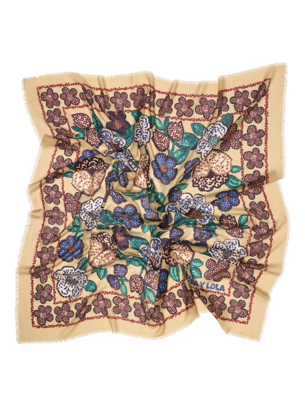 Bimba y Lola Wollen sjaal met bloemenprint - Beige