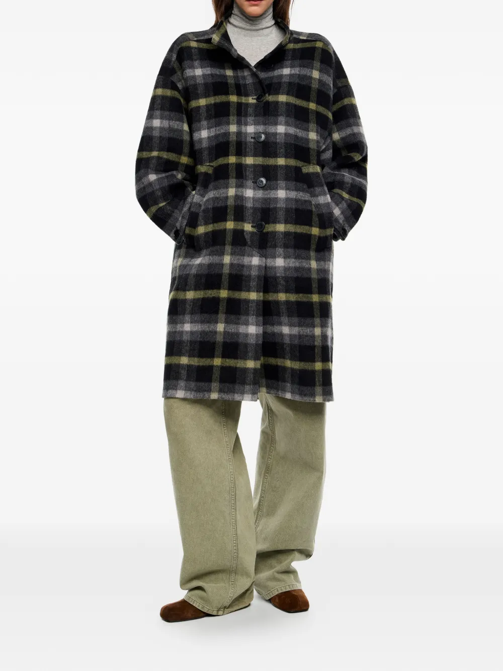 Bimba y Lola Geruite jas met knopen - Zwart