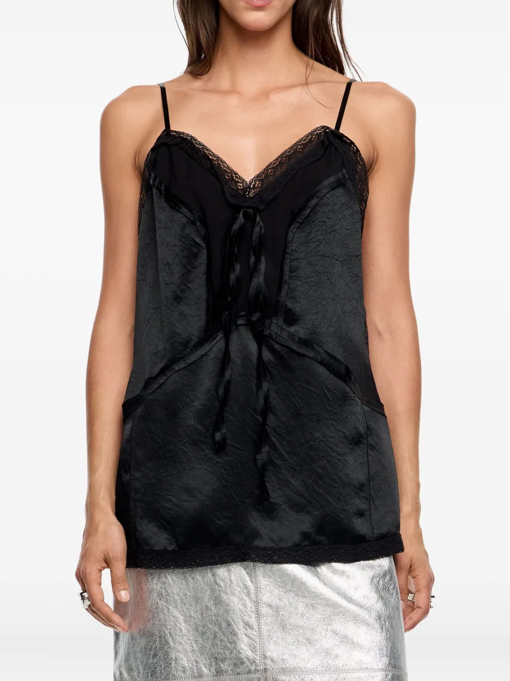Bimba Y Lola Lace-trim Top In Black