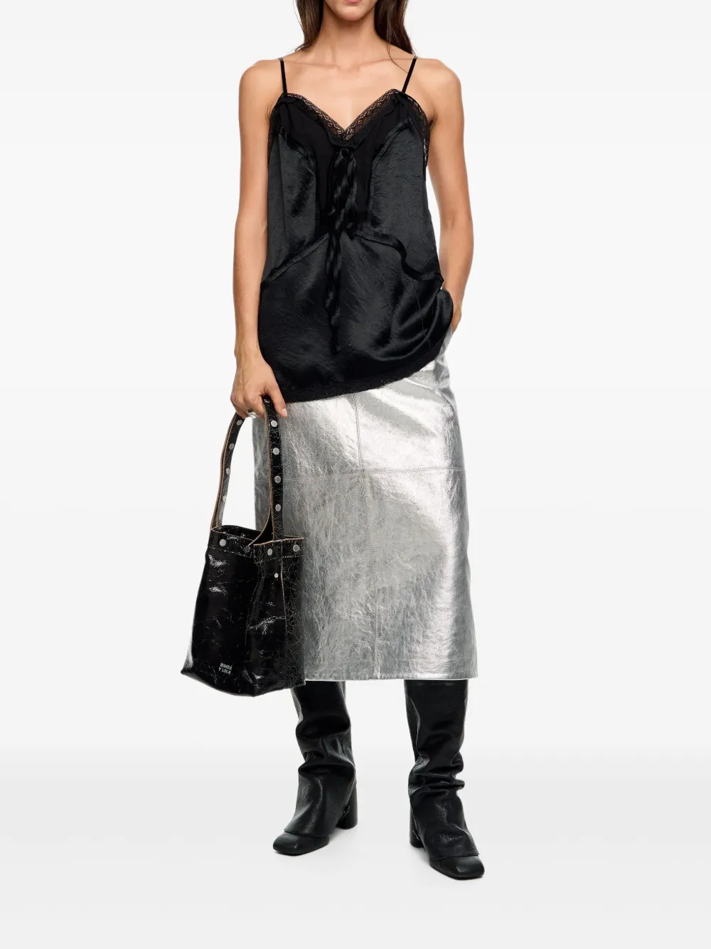 Bimba Y Lola Lace-trim Top In Black