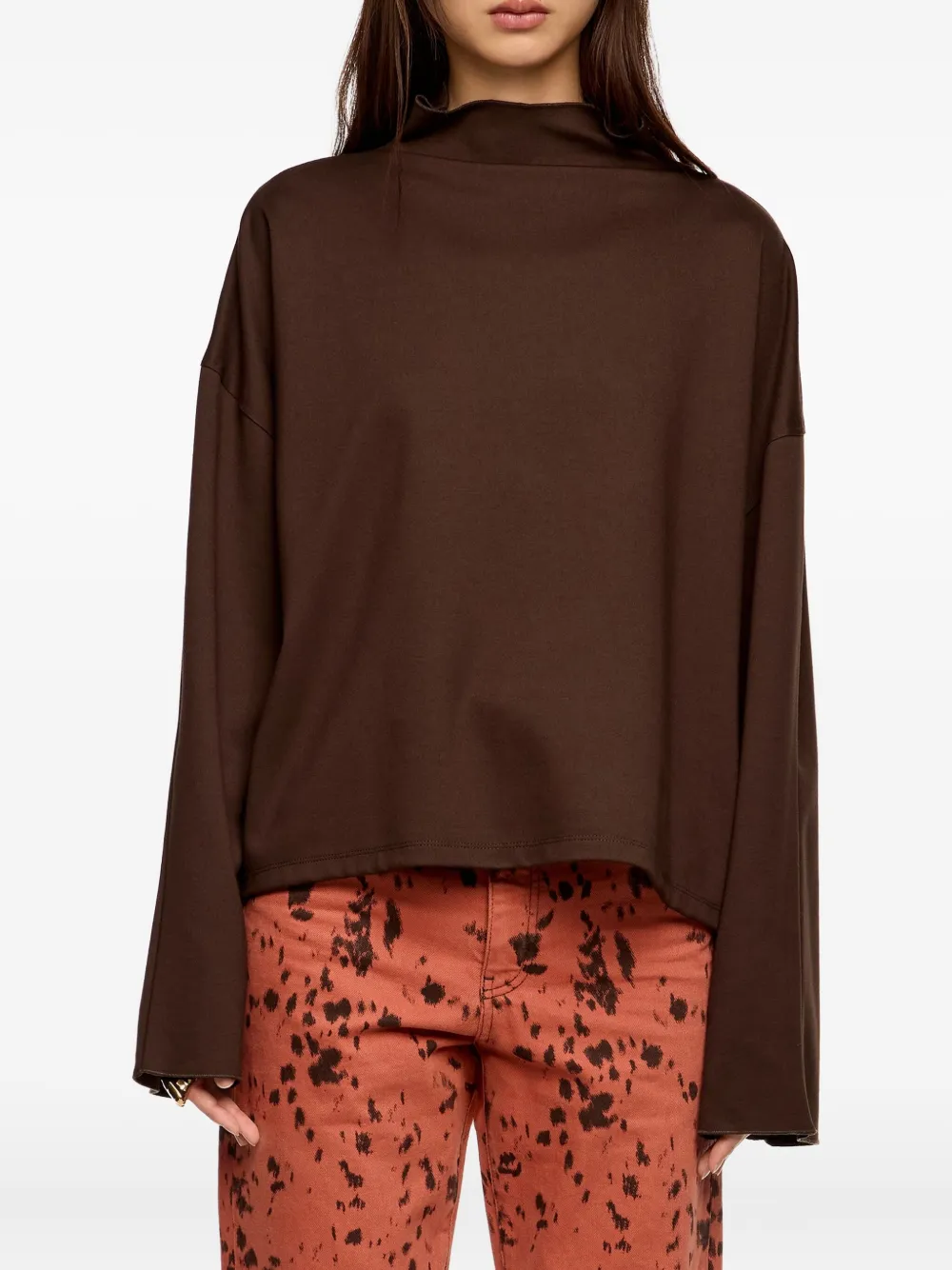 Bimba Y Lola Funnel-neck Long-sleeve Top In Brown