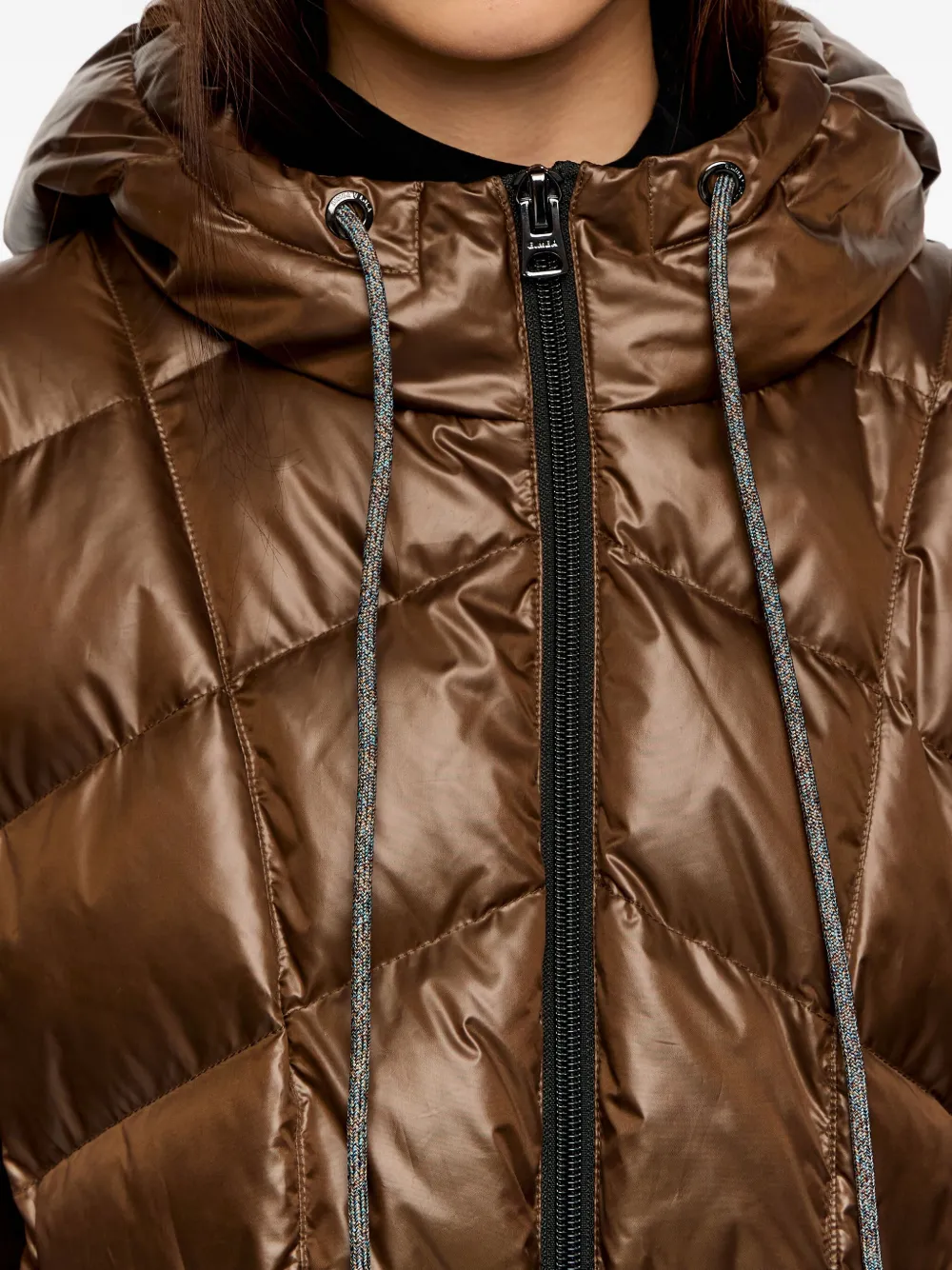 Bimba Y Lola Hooded Quilted Coat In Brown
