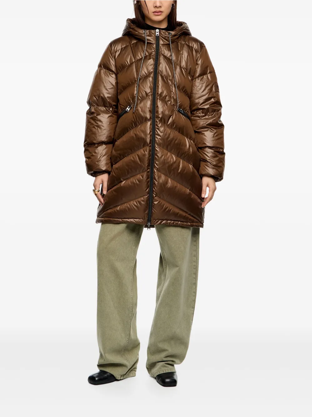 Bimba Y Lola Hooded Quilted Coat In Brown