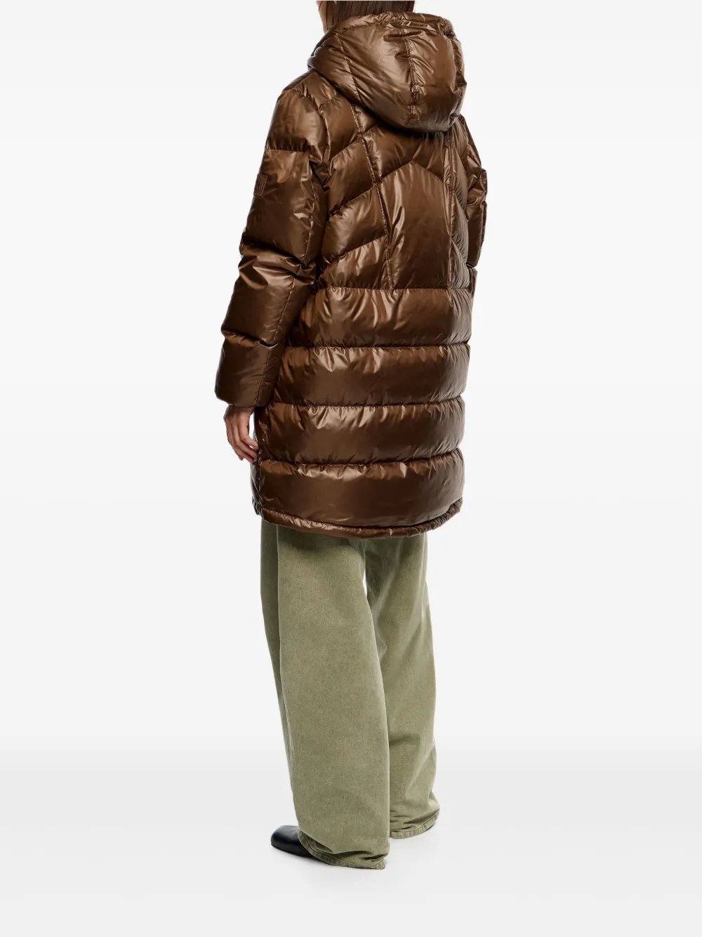 Bimba Y Lola Hooded Quilted Coat In Brown