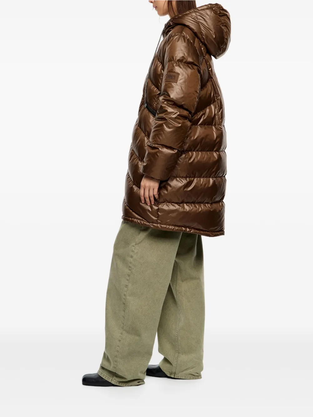 Bimba Y Lola Hooded Quilted Coat In Brown