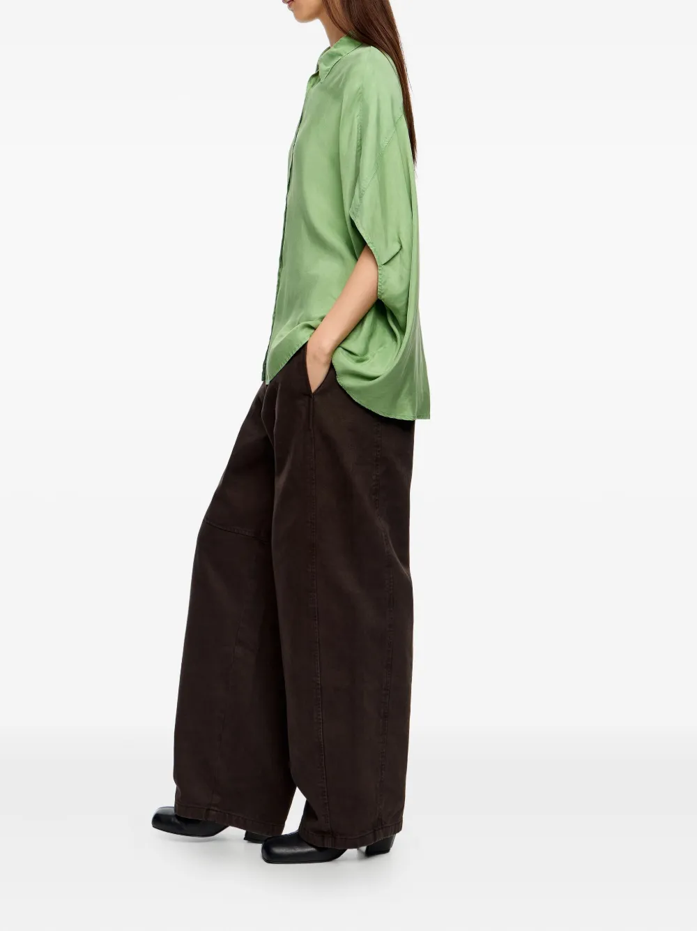 Bimba Y Lola Buttoned Cape Shirt In Green