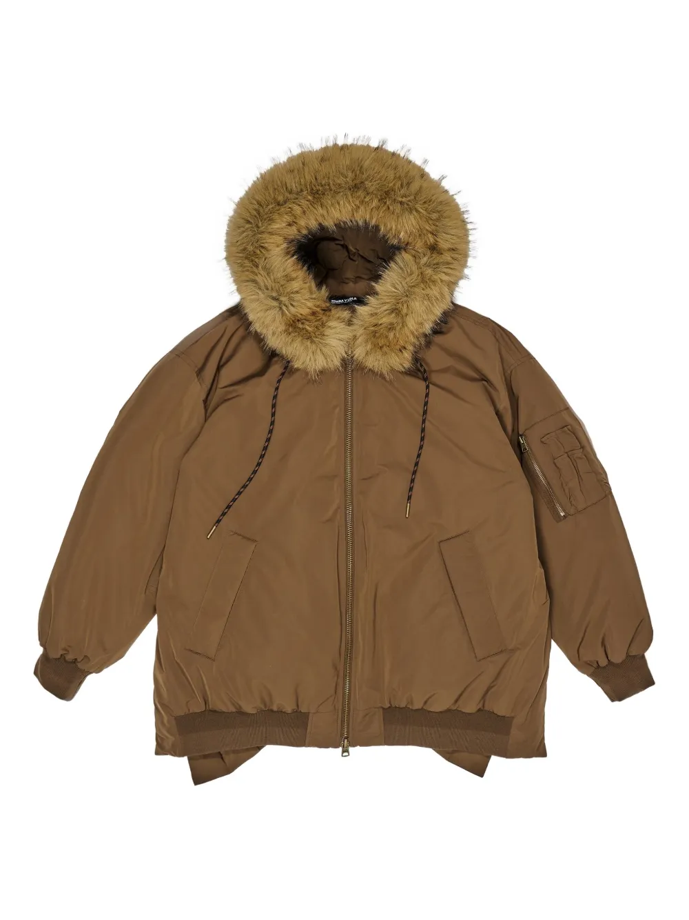 Bimba Y Lola Fur Hooded Jacket In Brown