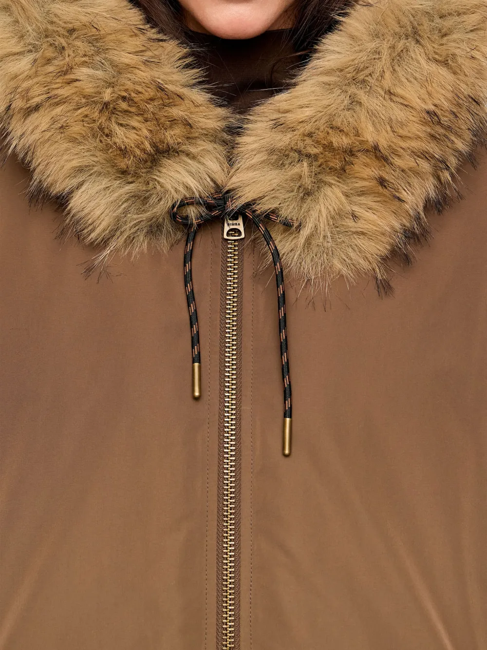 Bimba Y Lola Fur Hooded Jacket In Brown