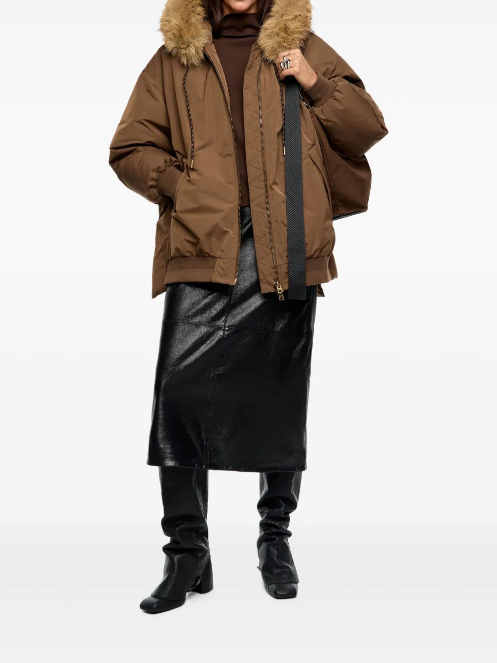 Bimba Y Lola Fur Hooded Jacket In Brown