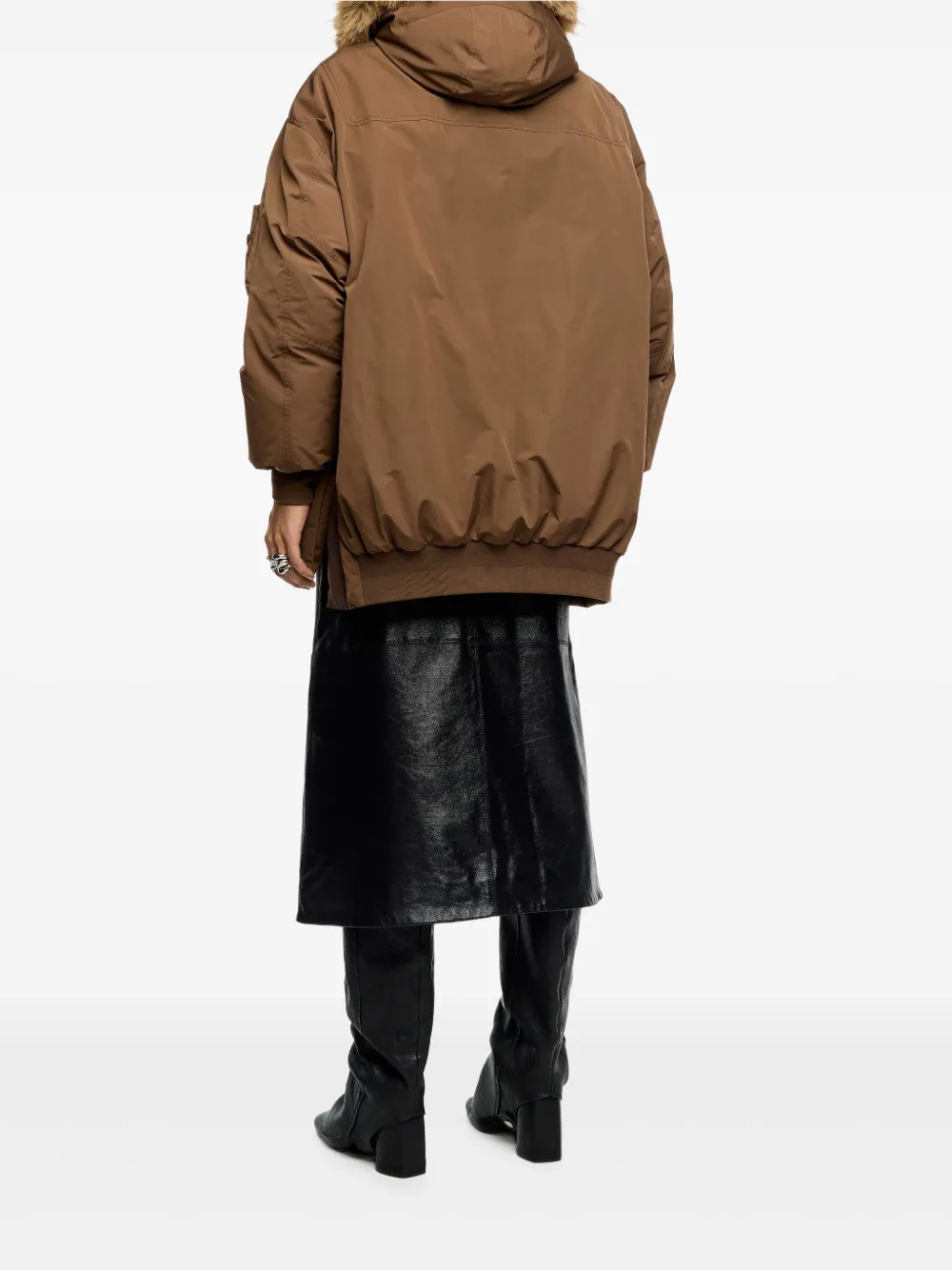 Bimba Y Lola Fur Hooded Jacket In Brown