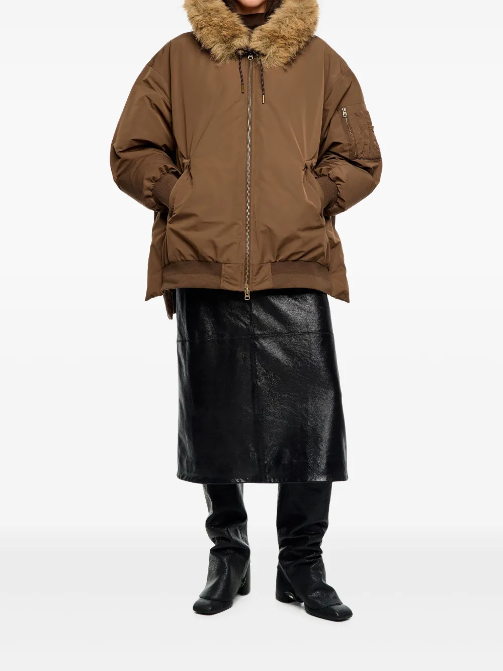 Bimba Y Lola Fur Hooded Jacket In Brown