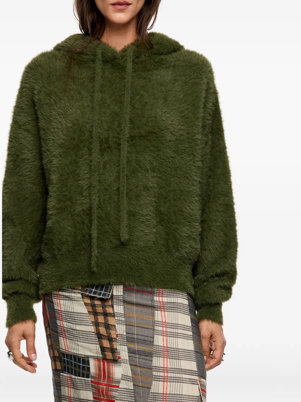 Bimba Y Lola Fur-texture Hoodie In Green