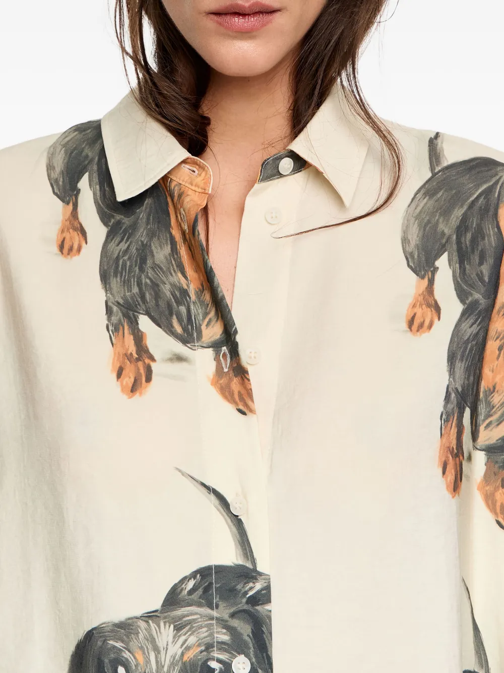 Bimba Y Lola Dog Print Collared Top In Neutral