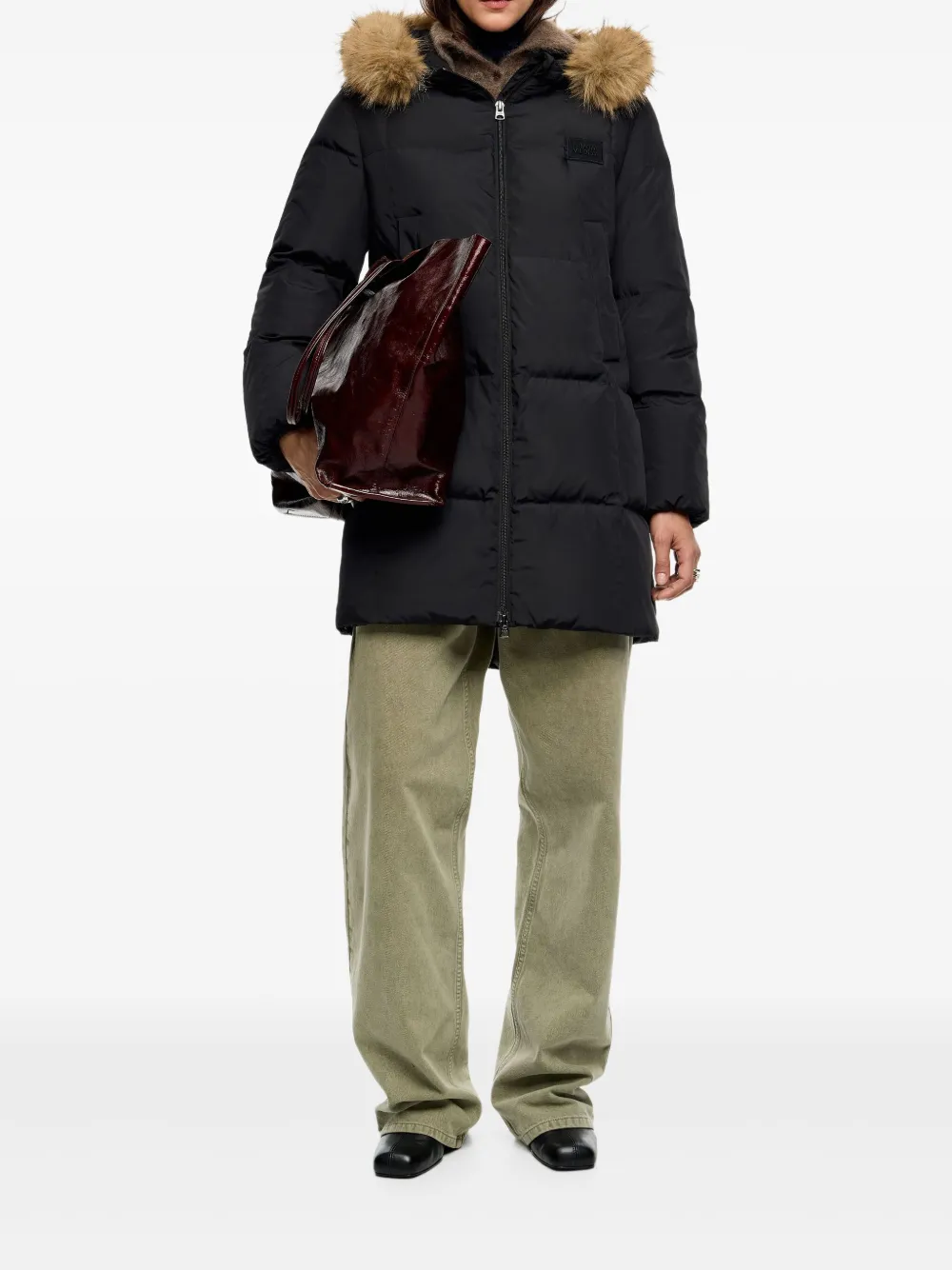 Bimba y Lola Gewatteerde jas van imitatiebont met capuchon - Zwart